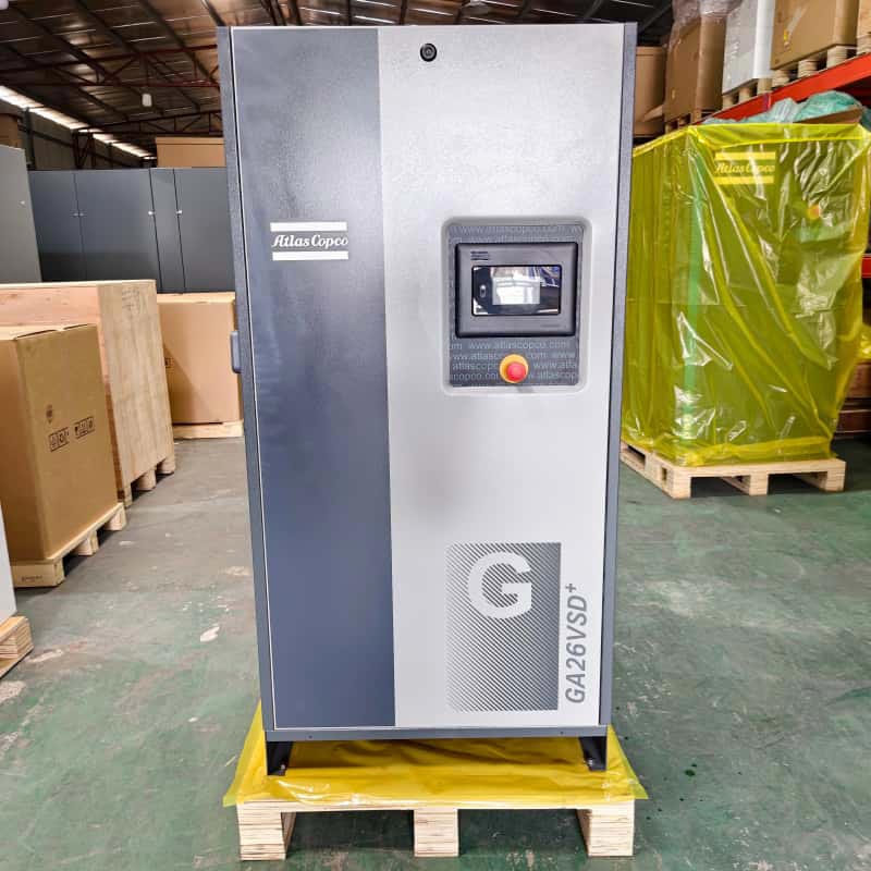 Въздушен компресор на Atlas Copco, оригинален GA26 VSD + 26kW 35HP, въртящ се винтов въздушен компресор с променлива скорост, 13 бара